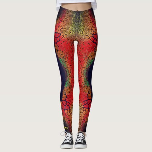 BLACK RED FIERY DRAGON SKIN SCALES LEGGINGS