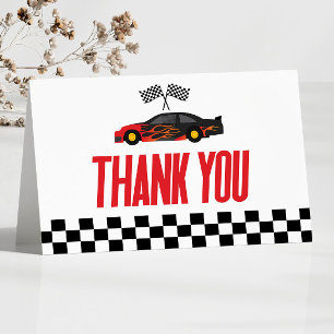 Black Red Flame Race Car Racecar Baby Shower Letterpress Thank You Card