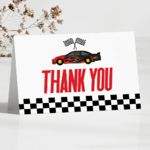 Black Red Flame Race Car Racecar Baby Shower Thank You Card