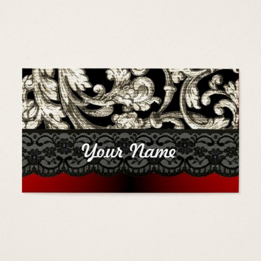 Customizable Black &amp; red floral damask pattern business card