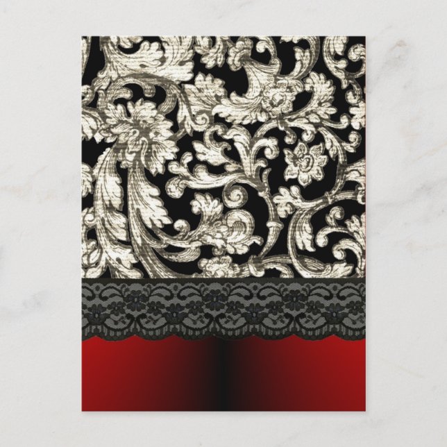 Black & red floral damask pattern postcard (Front)
