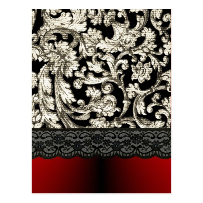 Black & red floral damask pattern postcard