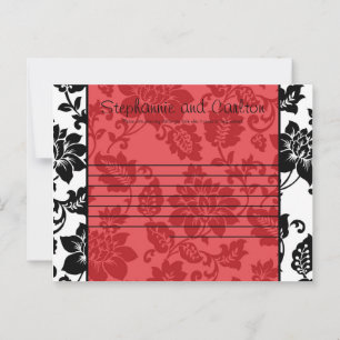 Black/Red Floral Damask Wedding Advice Card