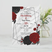 Black & red floral geometric birthday party invitation (Standing Front)
