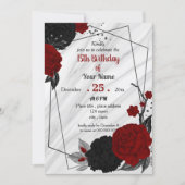 Black & red floral geometric birthday party invitation (Front)