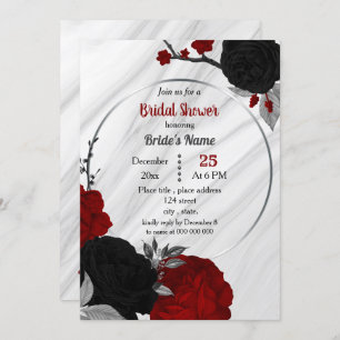 Black & red floral geometric bridal shower invitat invitation