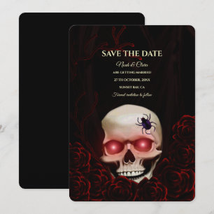 Black Red Floral Gothic Skull – Dark Moody Hallowe Save The Date