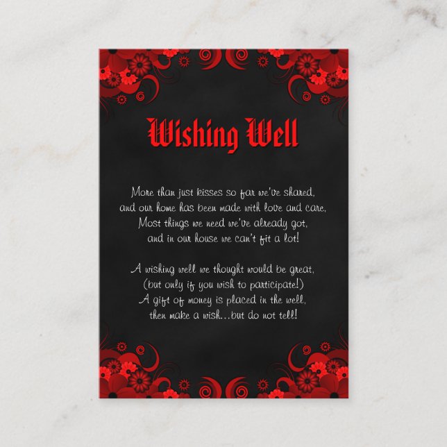 Black Red Floral Gothic Wedding Wishing Well Enclosure Card (Front)