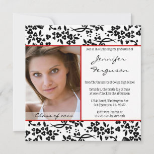 Black red floral graduation party announcement