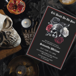 Black Red Floral Skull Halloween Bridal Shower Invitation