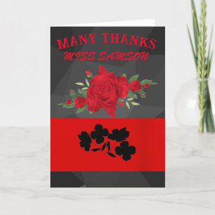 Black Red Floral Teacher Modern Chic Appreciation Letterpress Thank You Card