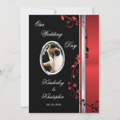 Black &amp; Red Floral Wedding Photo Invitations