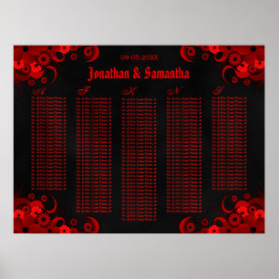 Black & Red Floral Wedding Table Seating Chart
