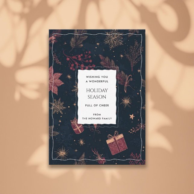 Black Red Floral Whimsical Watercolor Holiday Card (Creator Uploaded)