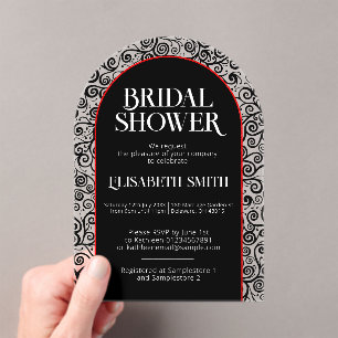 Black Red Flourish Dark Gothic Witch Bridal Shower Acrylic Invitations
