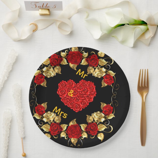 Black Red flower and gold plate  (Wedding)