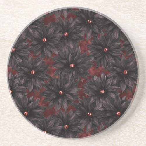 Black Red Flowers Coaster