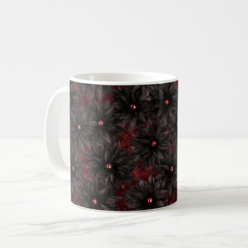 Black Red Flowers Coffee Mug