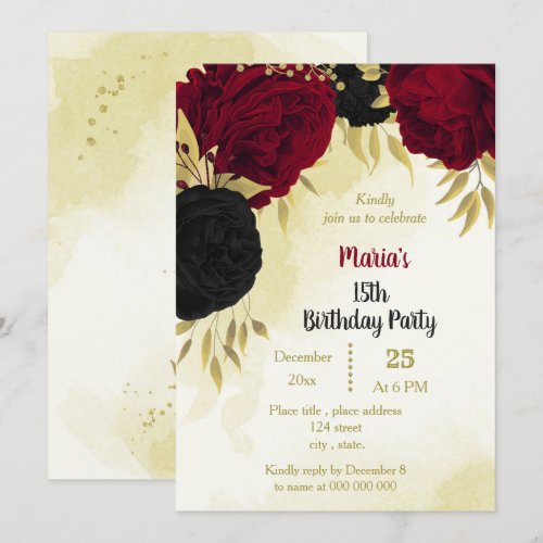 black red flowers gold leaves birthday 