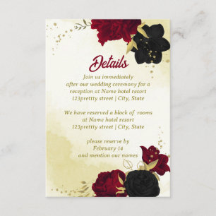 black red flowers gold leaves enclosure card