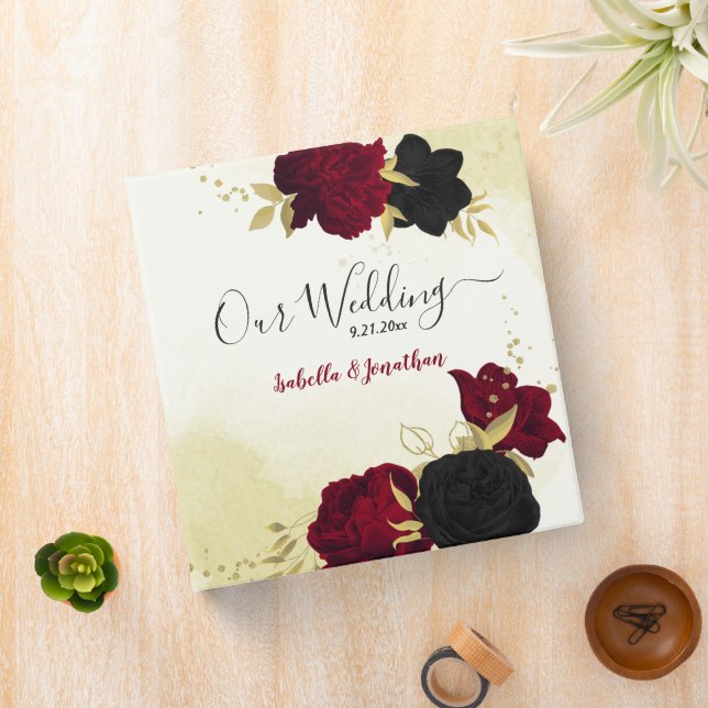 black red flowers gold leaves photo album 3 ring binder (In Situ)