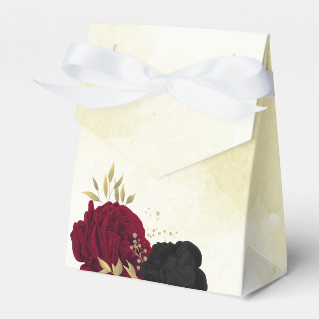 black red flowers gold leaves wedding favor boxes (Front Side)