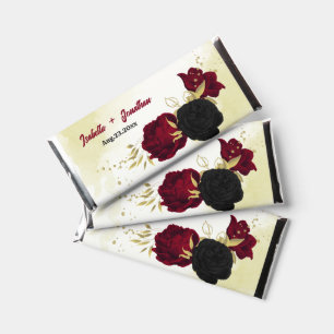 Black & red flowers gold wedding hershey bar favors