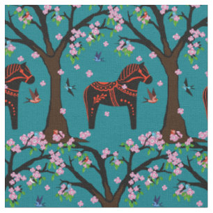 Black/red Folk Dala horse/Folk birds/flowers 2.7 Fabric
