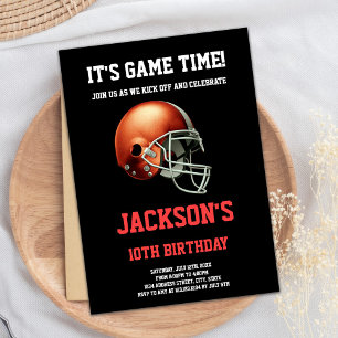 Black Red Football Birthday Invitations