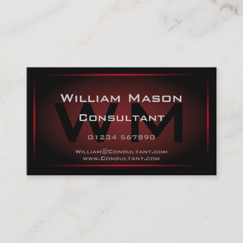 Black  Red Framed Monogram _ Business Card