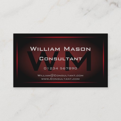 Customizable Black & Red Framed Monogram - Business Card