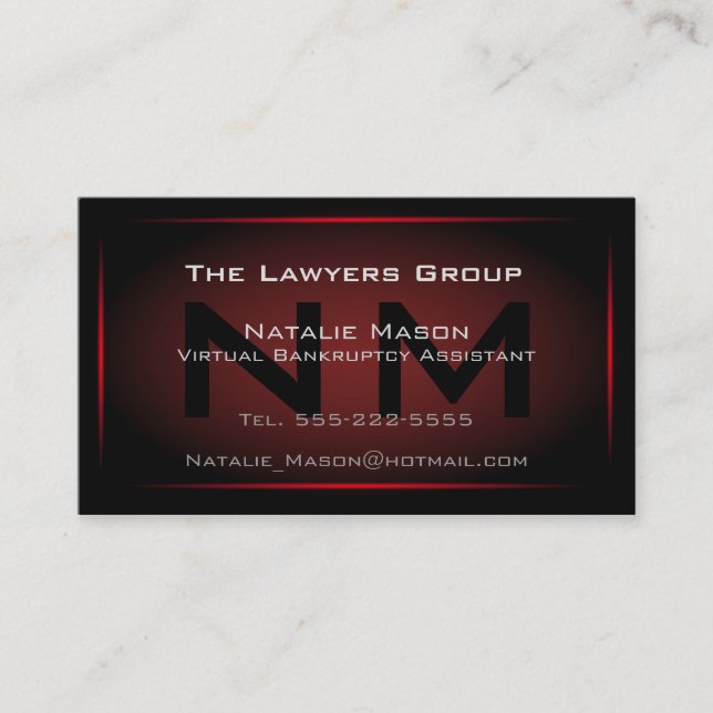 Black & Red Framed Monogram - Business Card (Front)