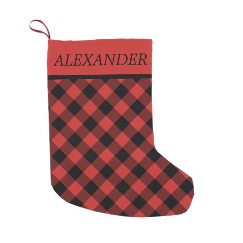 Black Red Gingham Custom Name Small Christmas Stocking