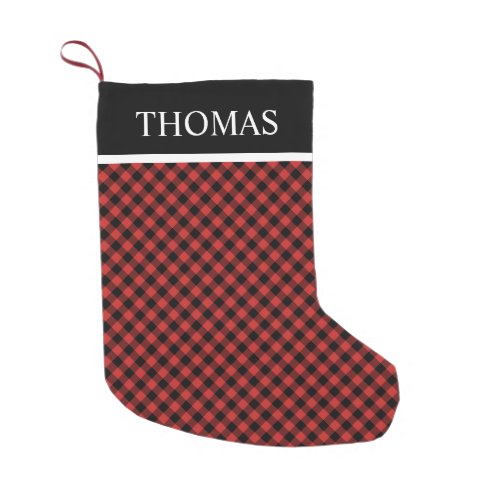 Black Red Gingham Custom Name Small Christmas Stocking