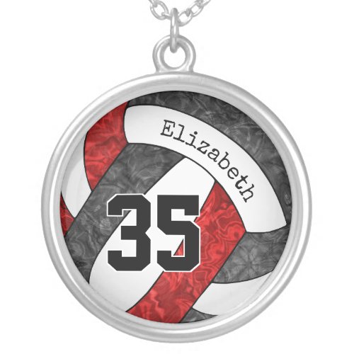 black red girls volleyball team memento sporty silver plated necklace