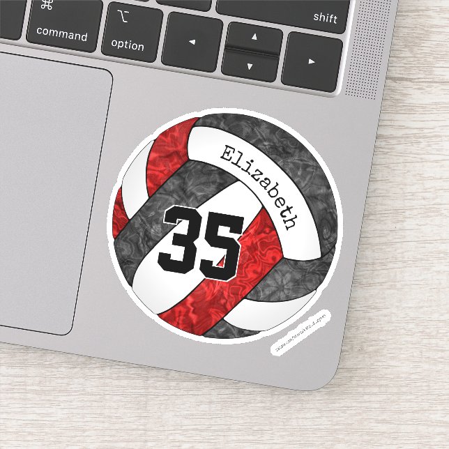 black red girls volleyball w player name number sticker (Detail)