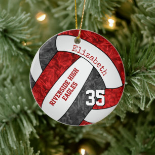 black red girly volleyball team colors ceramic ornament