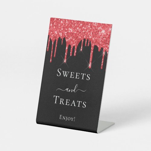 Black red glitter drips sweets Treats Halloween  Pedestal Sign