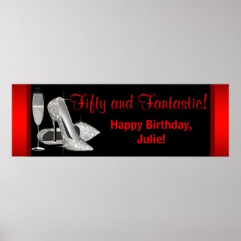 Black Red Glitter High Heels Birthday Party Banner Poster by Pure_Elegance at Zazzle
