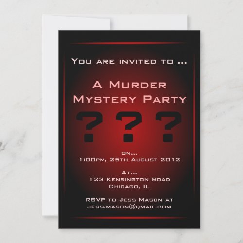 Black  Red Glow Murder Mystery Party Invitation