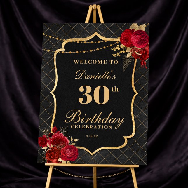 Black, Red & Gold 30th Birthday Welcome Sign (Black, Red & Gold 30th Birthday Welcome Sign
)