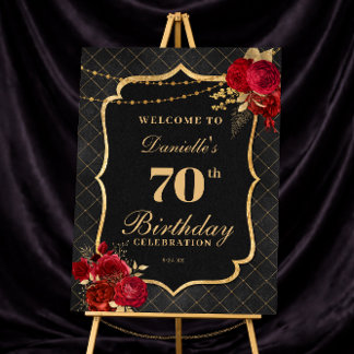 Black, Red & Gold 70th Birthday Welcome Sign