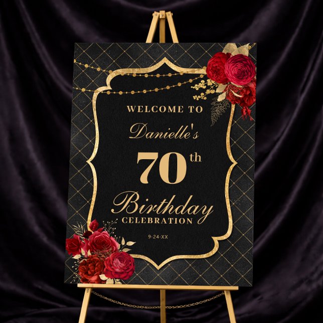 Black, Red & Gold 70th Birthday Welcome Sign (Black, Red & Gold 70th Birthday Welcome Sign
)