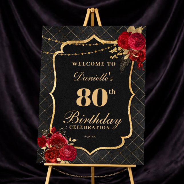 Black, Red & Gold 80th Birthday Welcome Sign (Black, Red & Gold 80th Birthday Welcome Sign
)