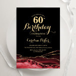 Black Red Gold Agate  60th Birthday Invitation<br><div class="desc">Black,  red and gold agate 60th birthday party invitation. Elegant modern design featuring watercolor agate marble geode background,  faux glitter gold and typography script font. Trendy invite card perfect for a stylish women's bday celebration. Printed Zazzle invitations or instant download digital printable template.</div>