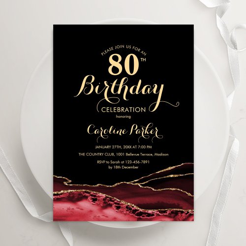 Black Red Gold Agate 80th Birthday
