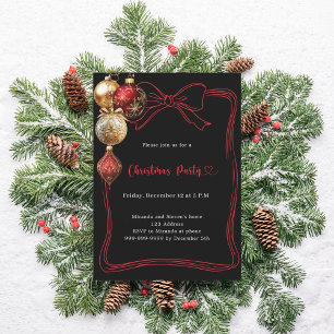 Black red gold baubles bow Christmas Party Invitation