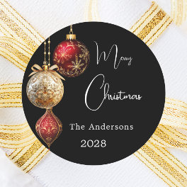 Black red gold baubles classic Christmas Classic Round Sticker