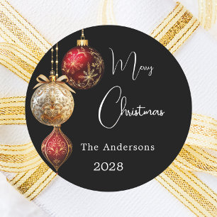 Black red gold baubles classic Christmas Round Sticker