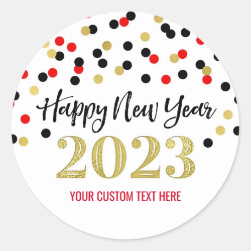 Black Red Gold Confetti Happy New Year 2023  Classic Round Sticker